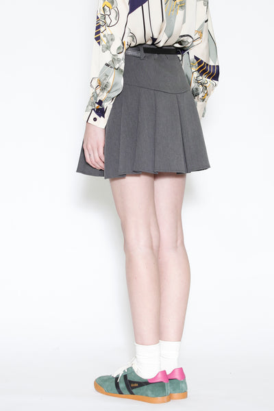 Wool Grey Pleated Mini Skirt
