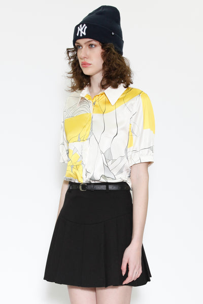 Silk Printed Yellow Floral Short Sleeve Shirt