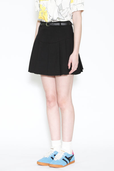 Wool Black Pleated Mini Skirt