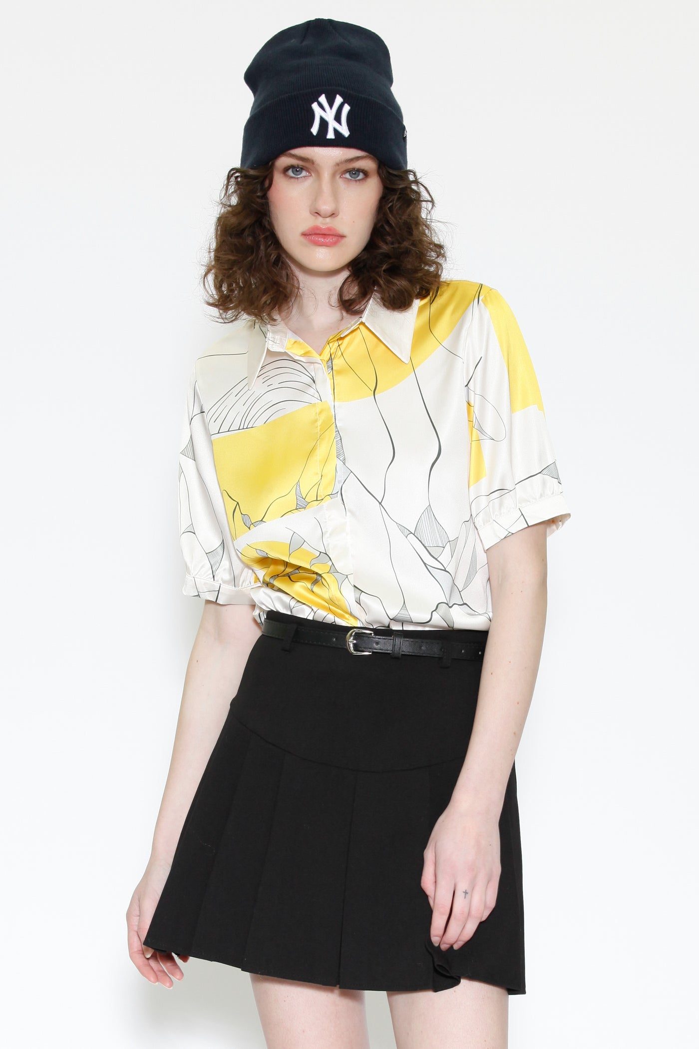 Silk Printed Yellow Floral Short Sleeve Shirt