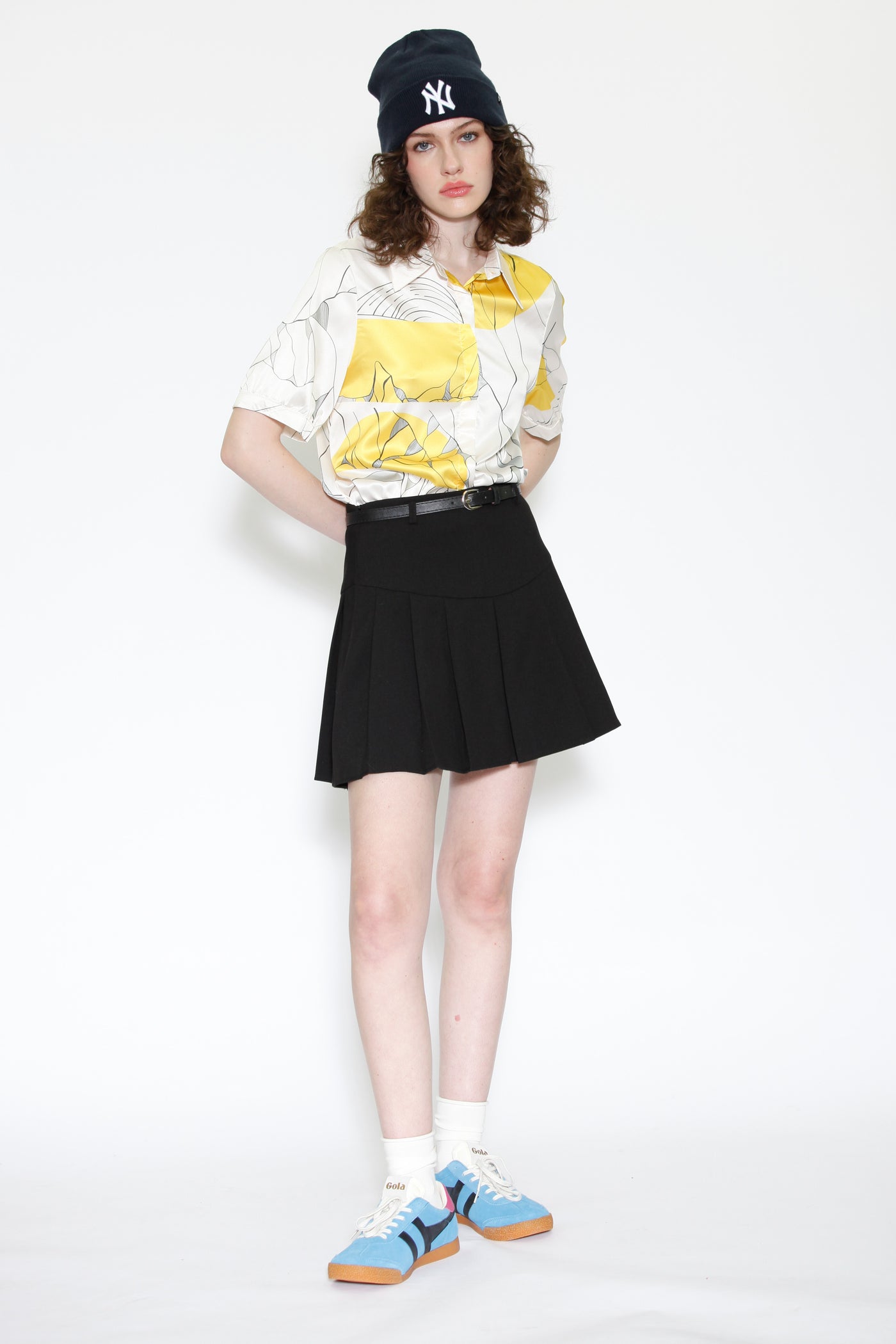Wool Black Pleated Mini Skirt