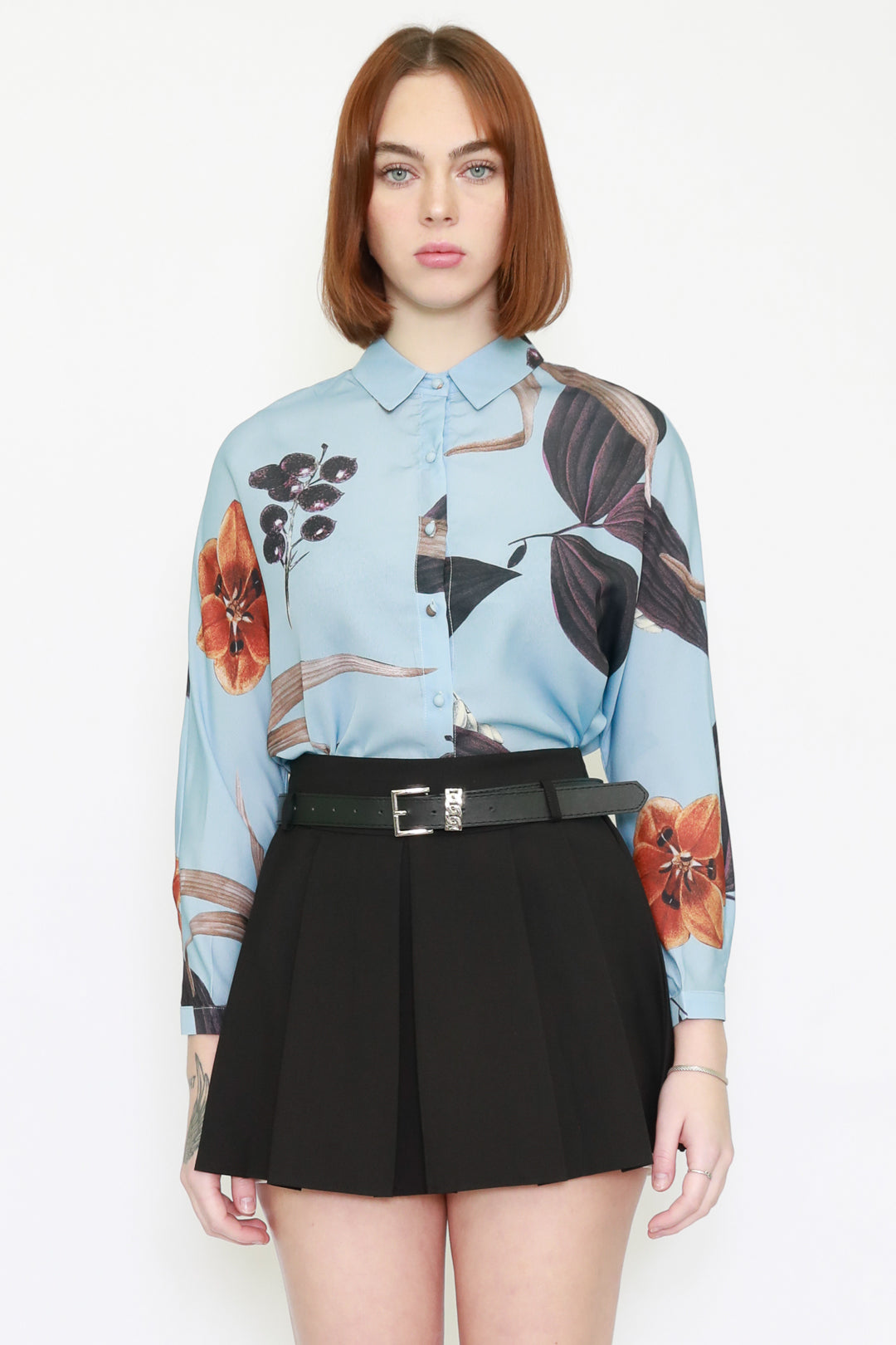 Silk Printed Floral Blue Shirt