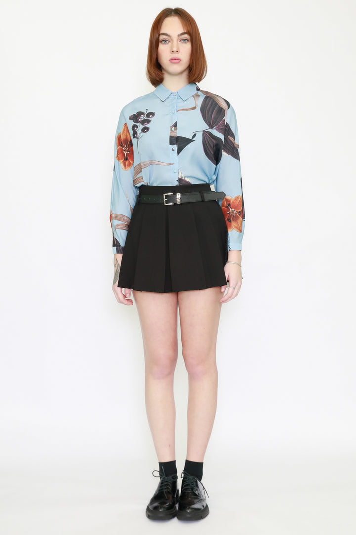 Silk Printed Floral Blue Shirt