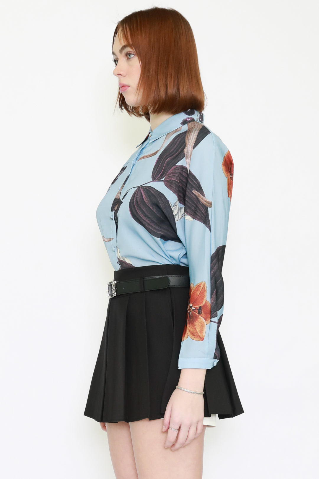 Silk Printed Floral Blue Shirt