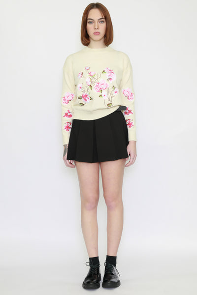 Wool Embroidery White Floral Sweater