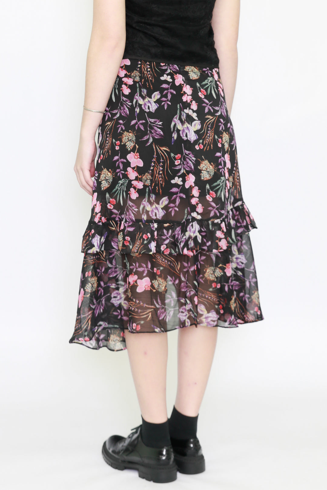Silk Floral Prints Ruffle Layer Skirt