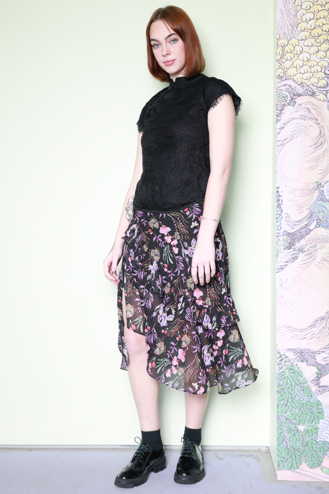 Silk Floral Prints Ruffle Layer Skirt