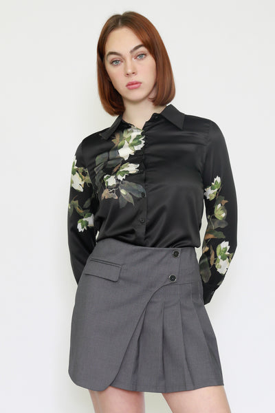 Silk Lily Floral Black Shirt