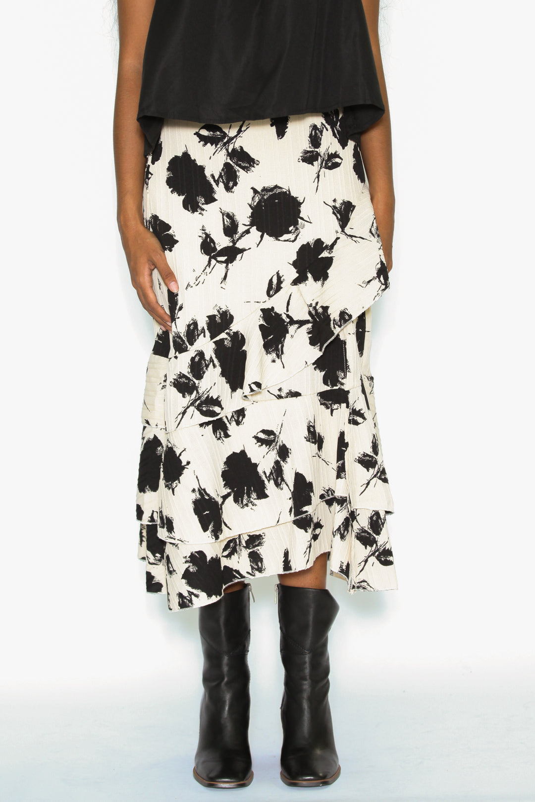 Cotton Beige Floral Raffle Layer Skirt