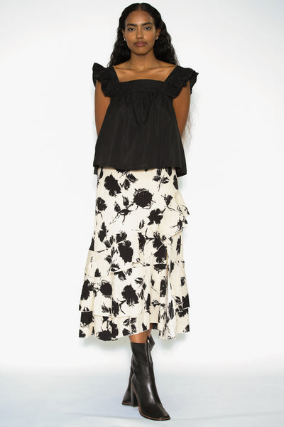 Cotton Beige Floral Ruffle Layer Skirt