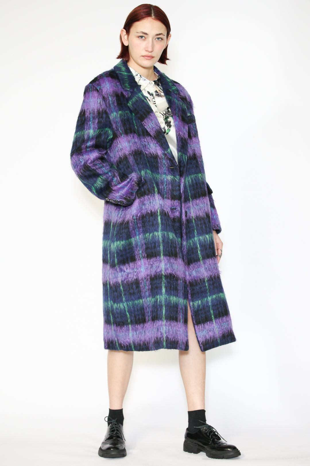 Heavy Wool Purple Plaid Coat