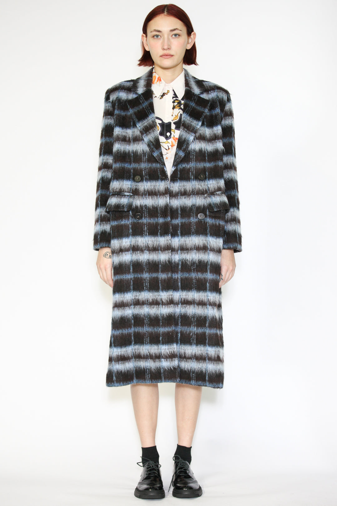 Heavy Wool Navy Black Plaid Coat