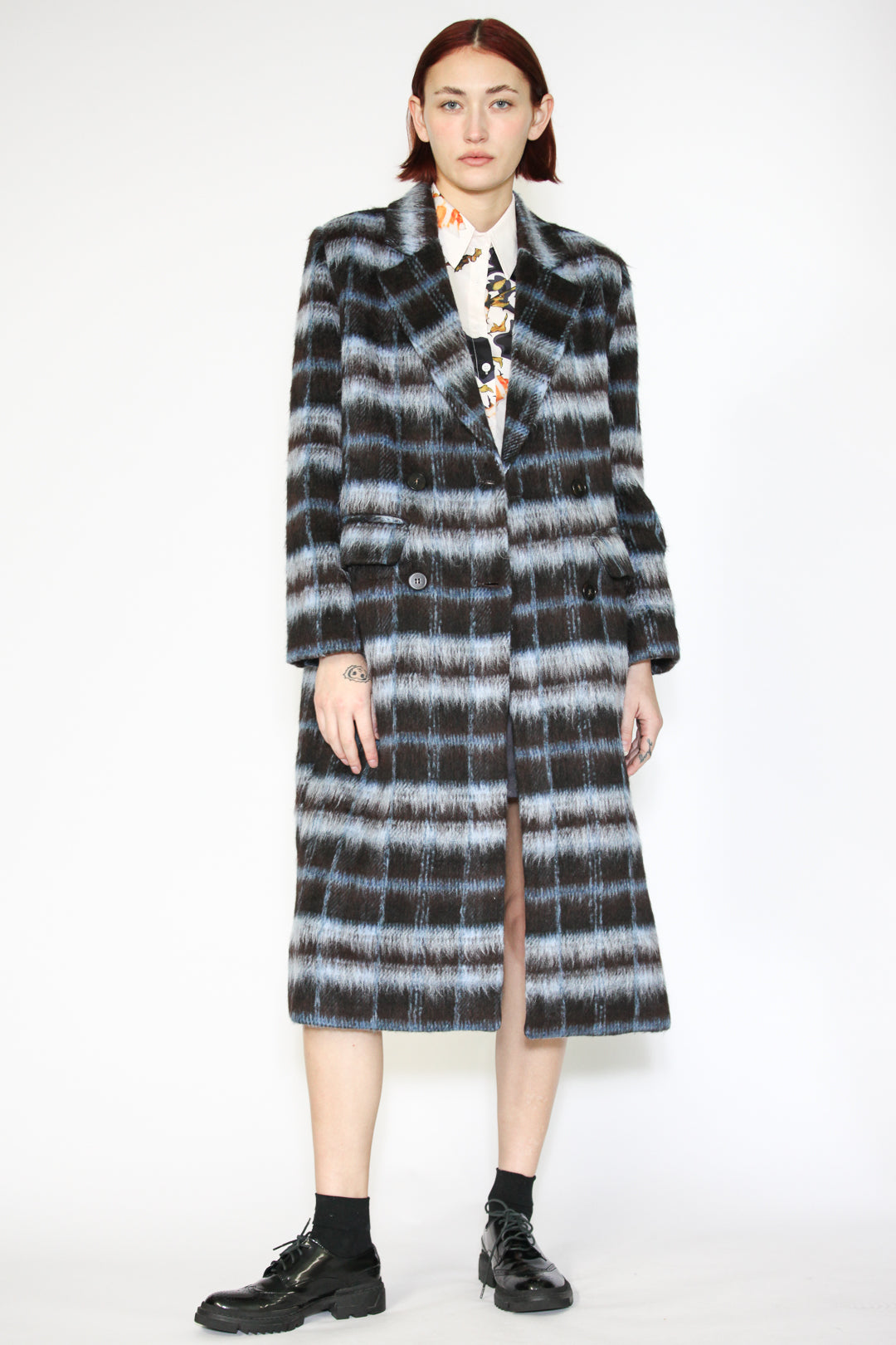 Heavy Wool Navy Black Plaid Coat