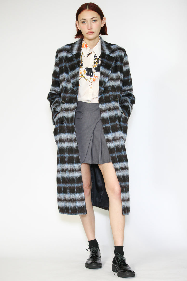 Heavy Wool Navy Black Plaid Coat