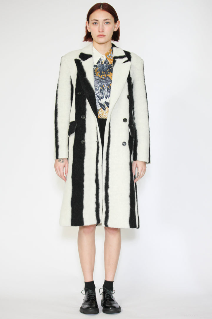 Heavy Wool Black and White Stripe Coat