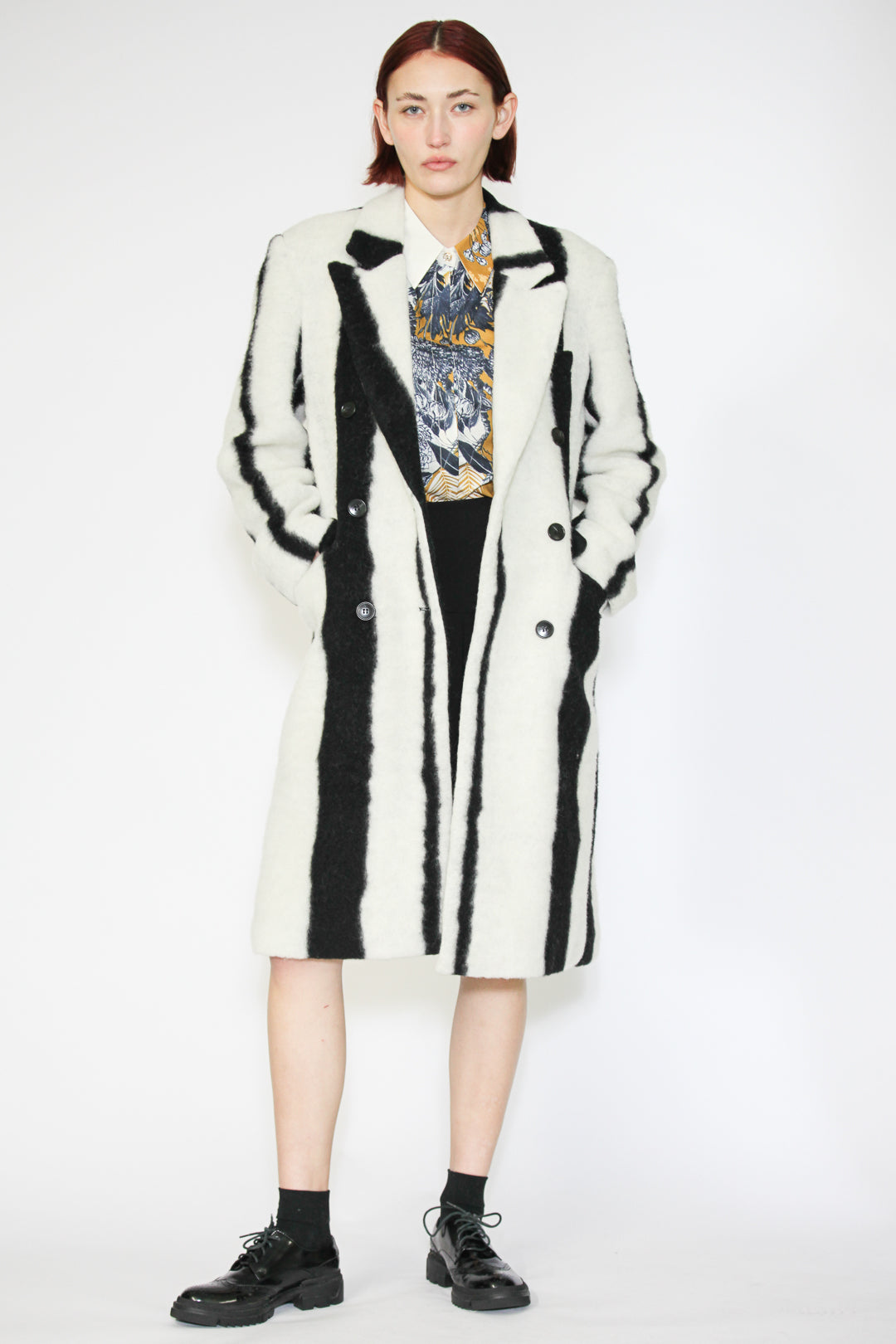 Heavy Wool Black and White Stripe Coat