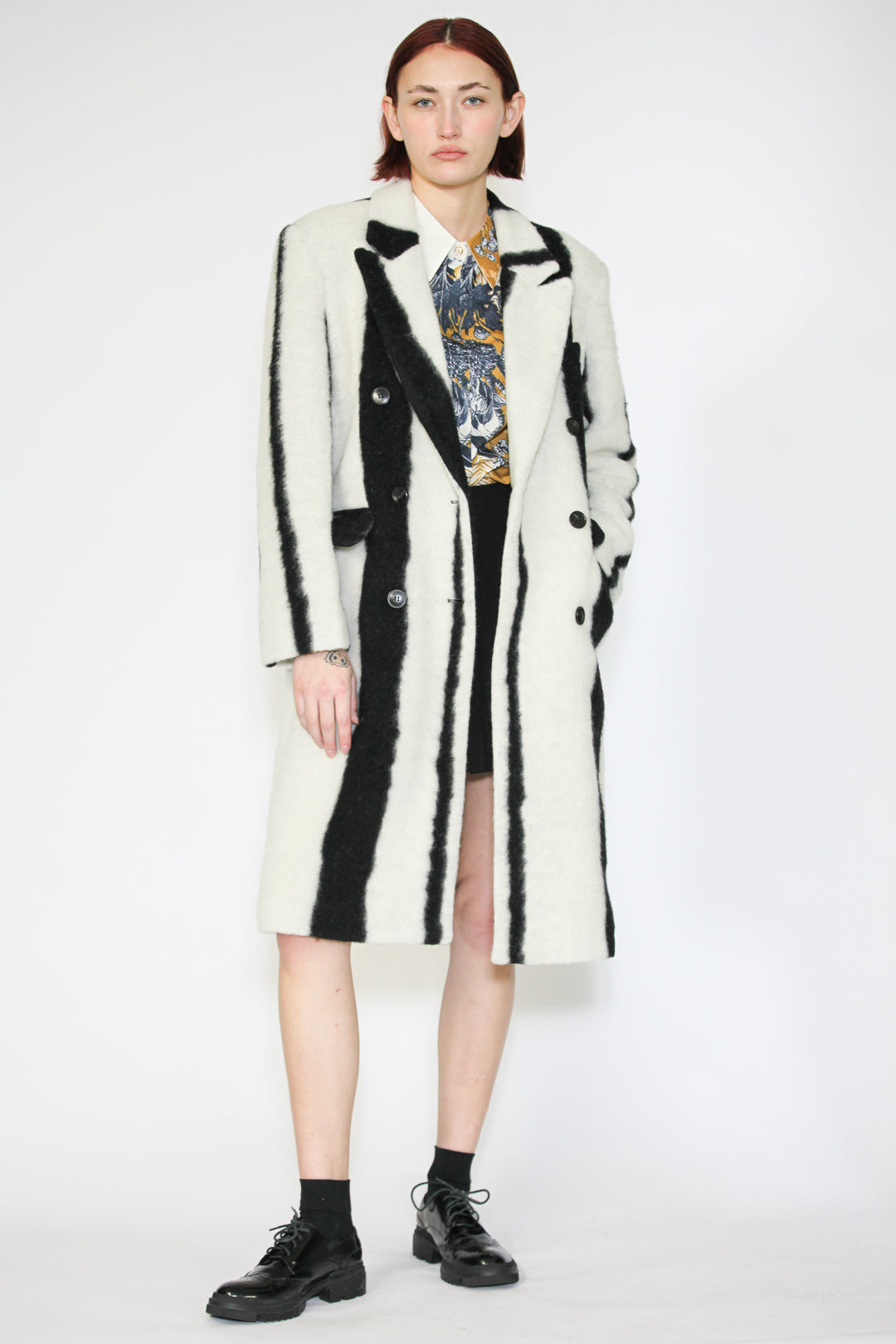 Heavy Wool Black and White Stripe Coat