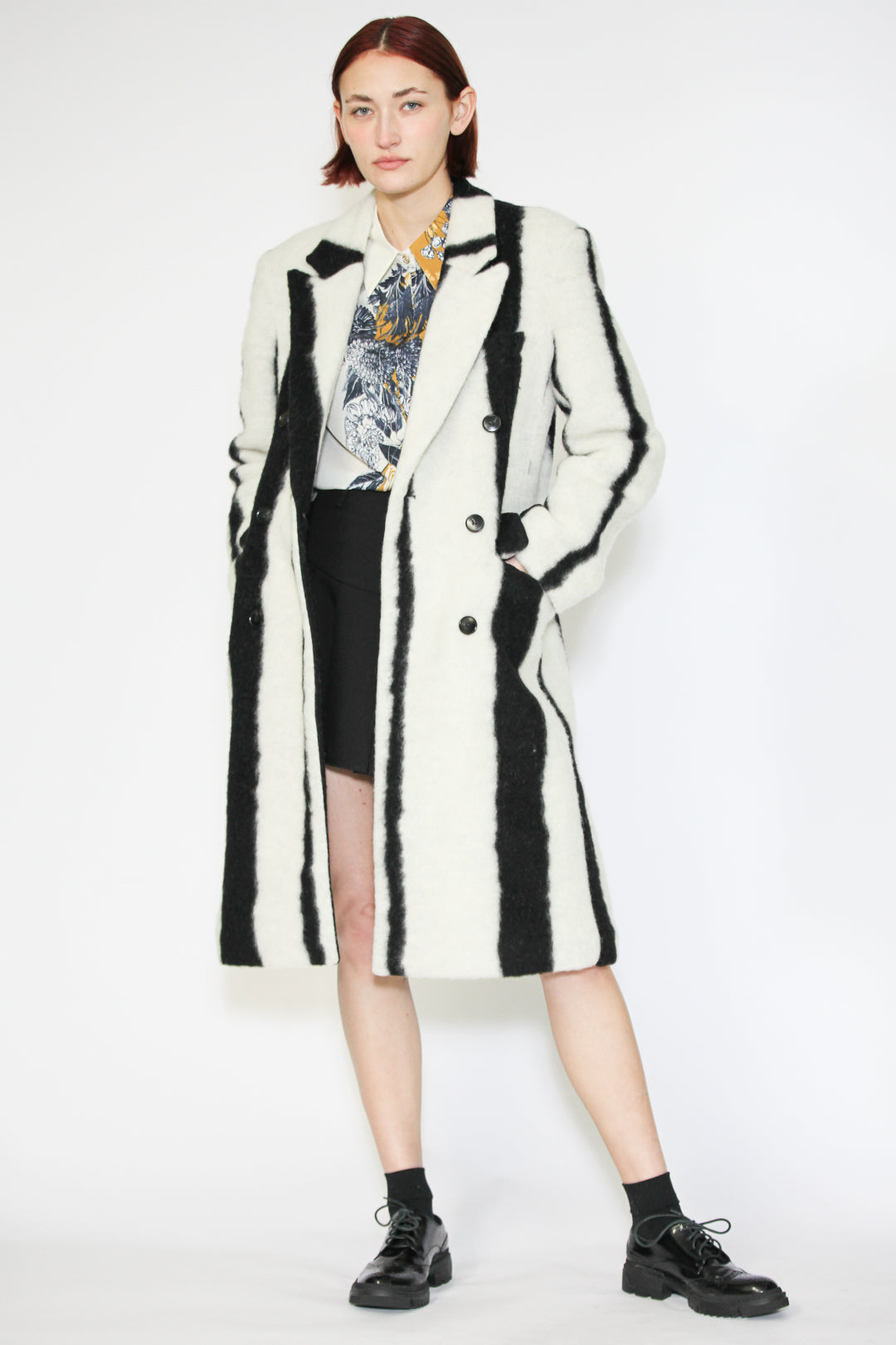 Heavy Wool Black and White Stripe Coat