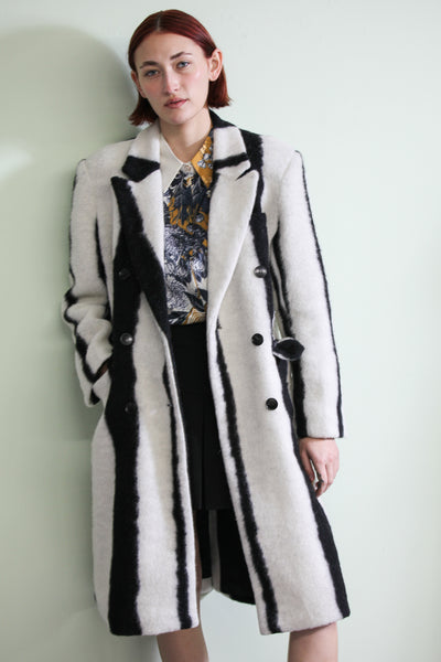Heavy Wool Black and White Stripe Coat