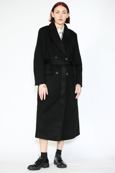 Double-Sided Wool Black Wrap Coat