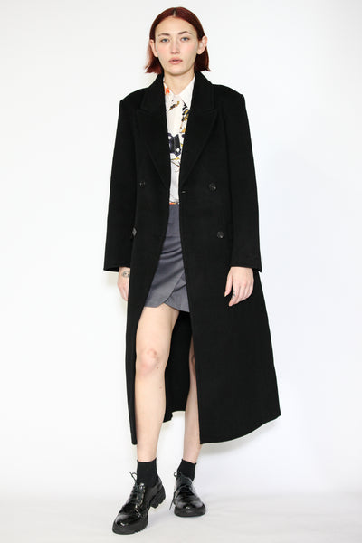 Double-Sided Wool Black Wrap Coat