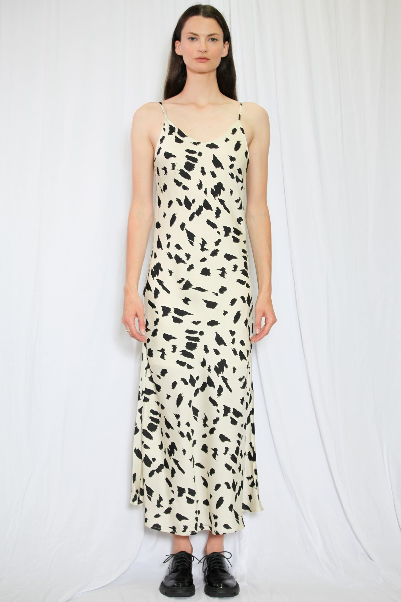 Silk Printed Beige Abstract Long Dress
