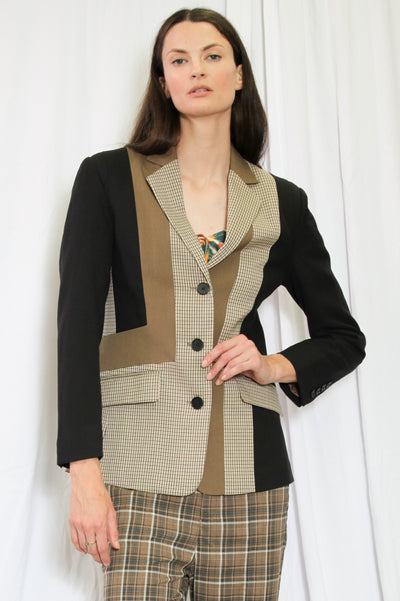 Black and Brown Wool Tailored Collage Blazer