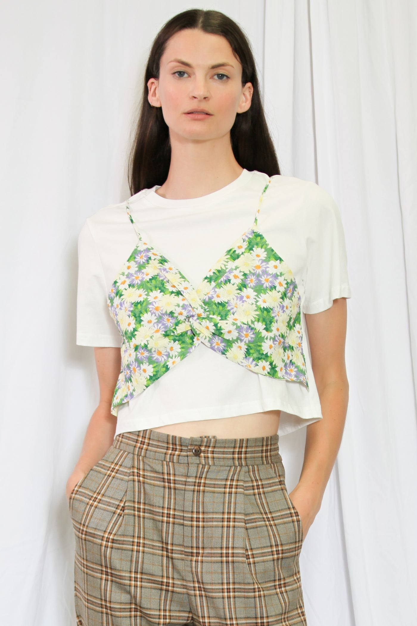White Floral Printed Cotton Top