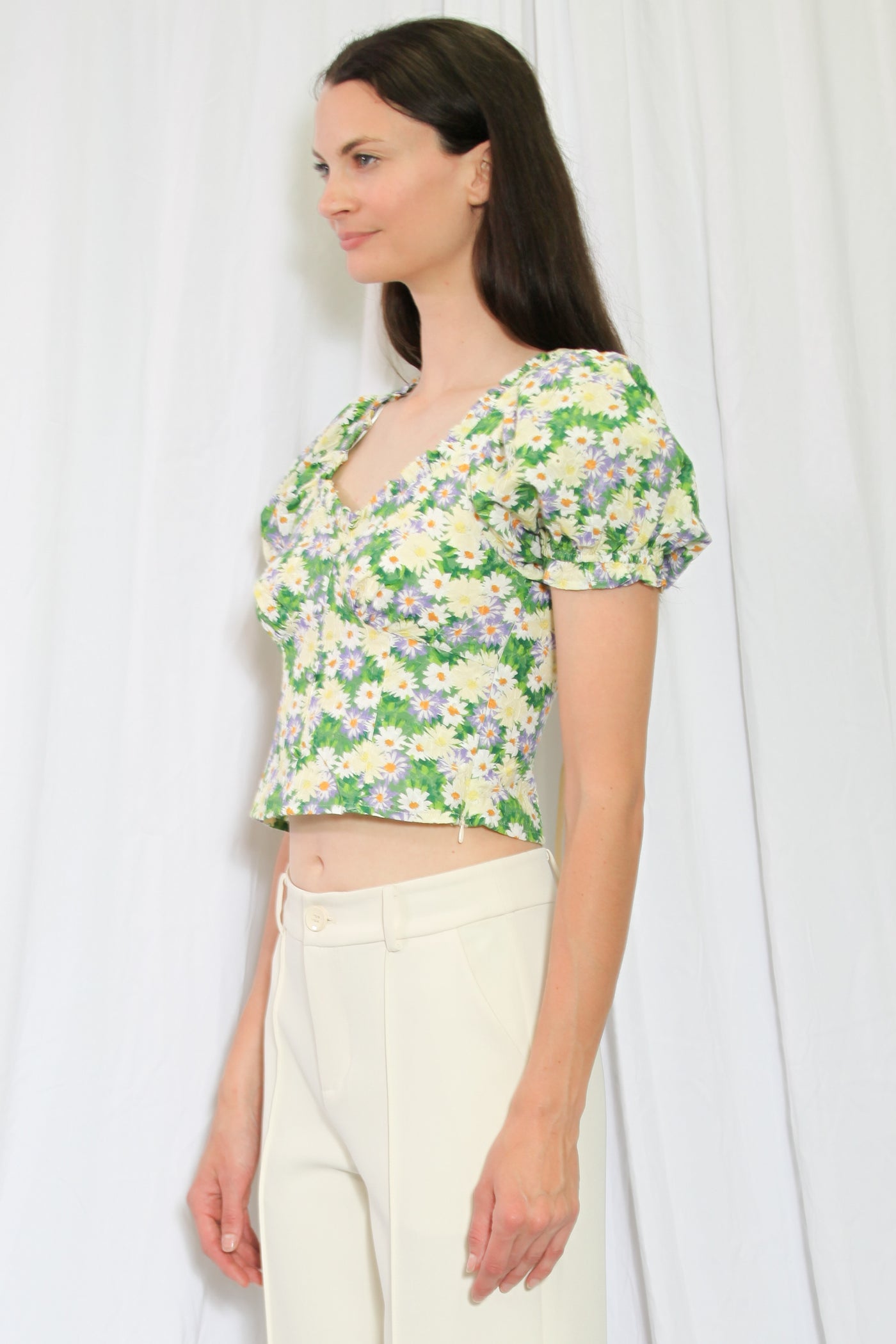 Green Floral Printed Cotton Top