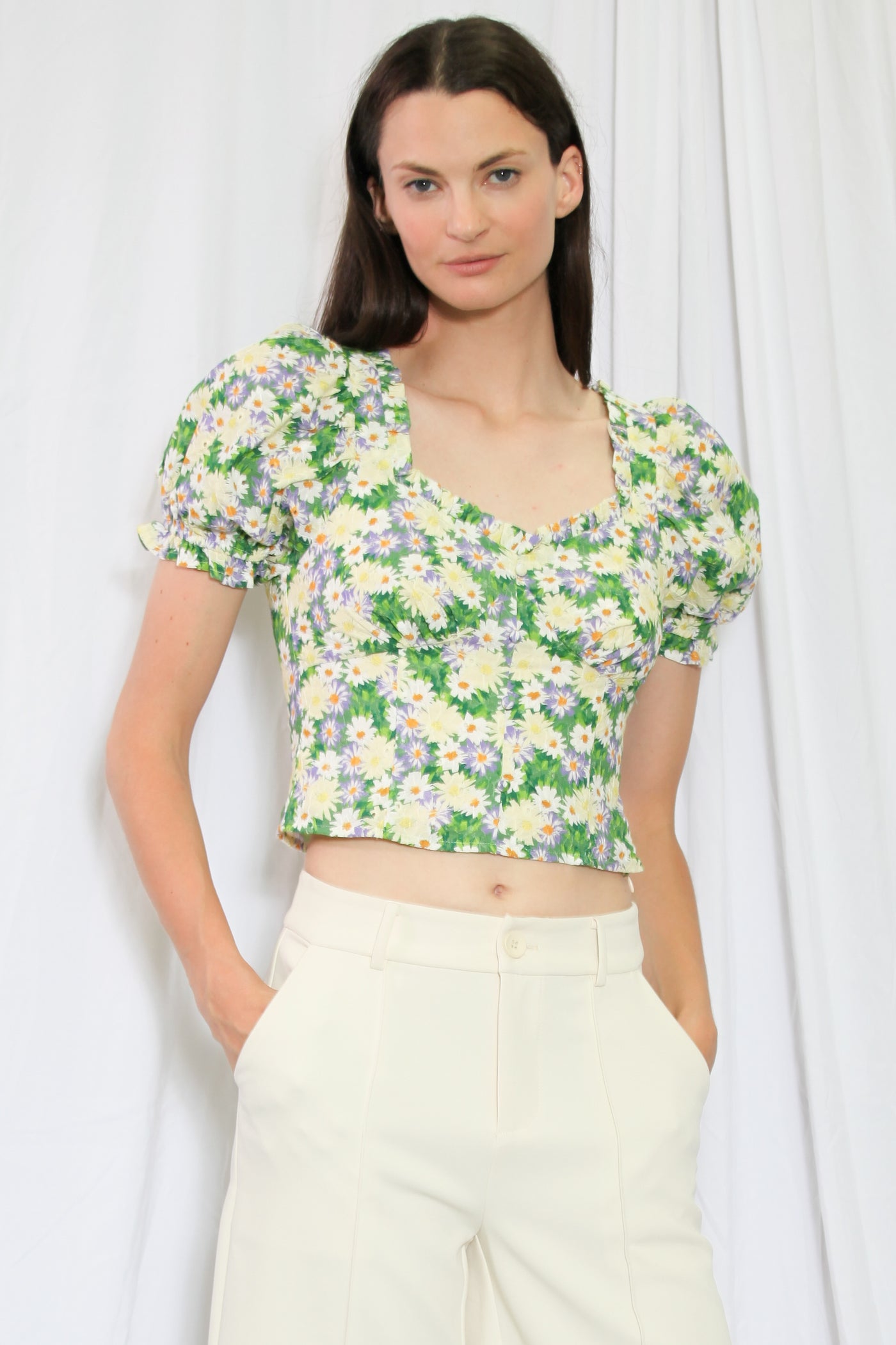 Green Floral Printed Cotton Top