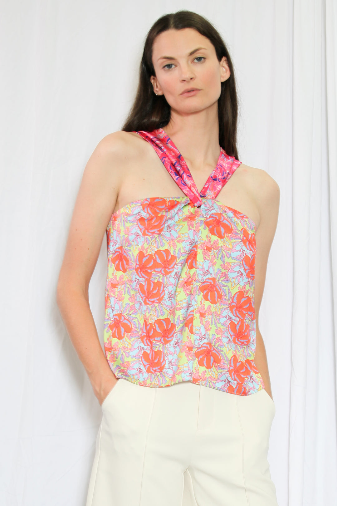 Silk Printed Pink Draped Top