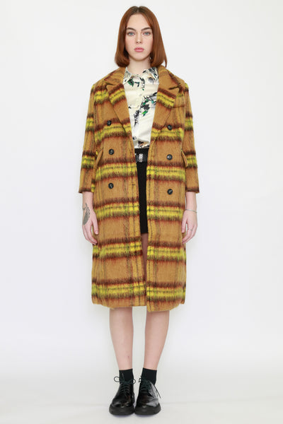 Heavy Wool Yellow Stripe Plaid Coat