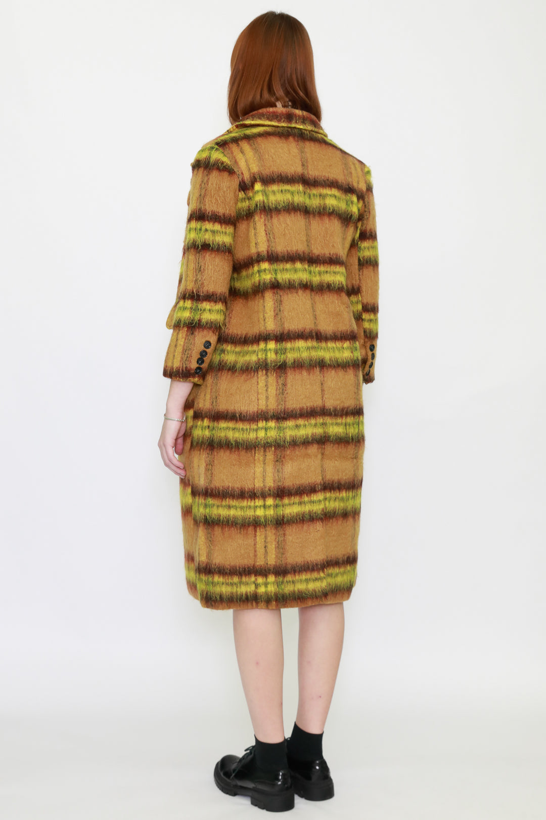 Heavy Wool Yellow Stripe Plaid Coat