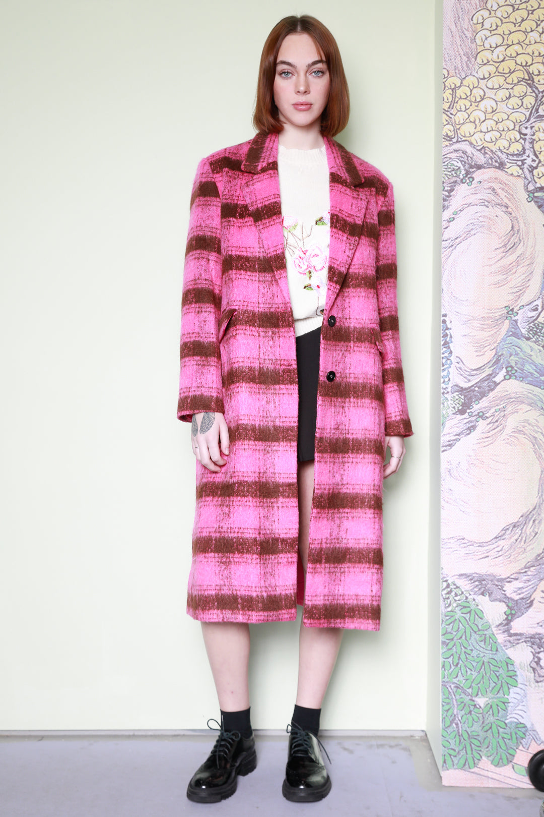 Wool Pink Plaid Coat