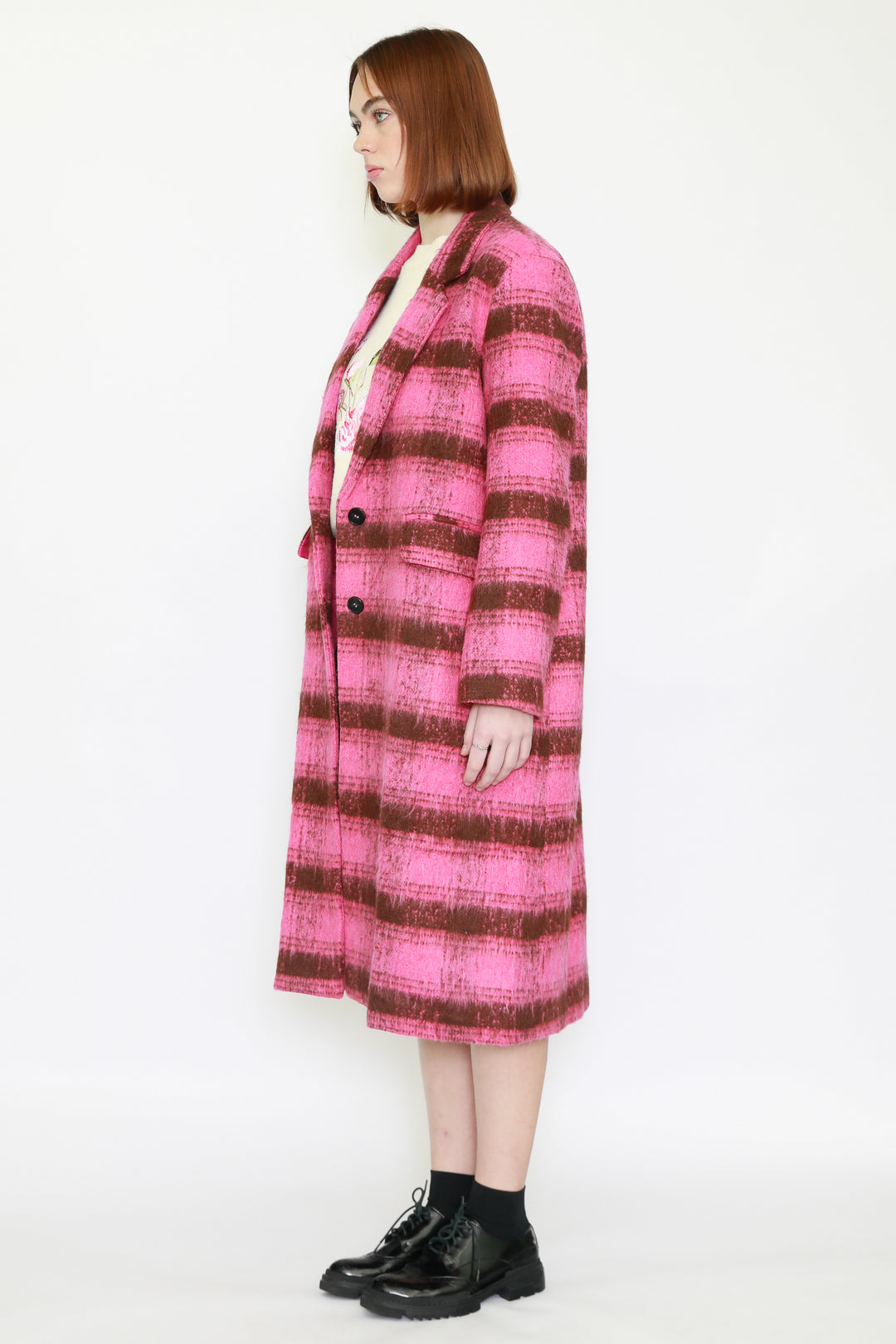 Wool Pink Plaid Coat