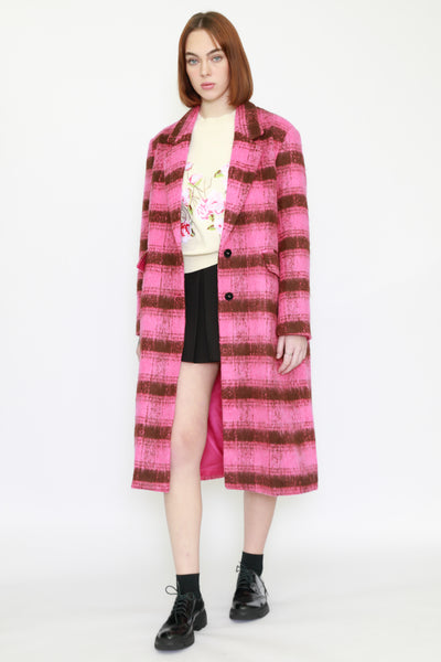 Heavy Wool Pink Plaid Coat
