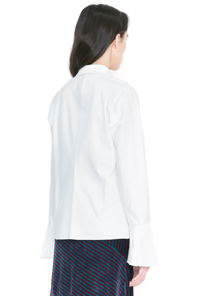 White Pleated Sleeve Button-Up Shirt