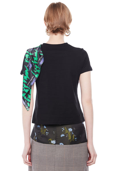 Black Printed T-shirt with Floral Silk Tie