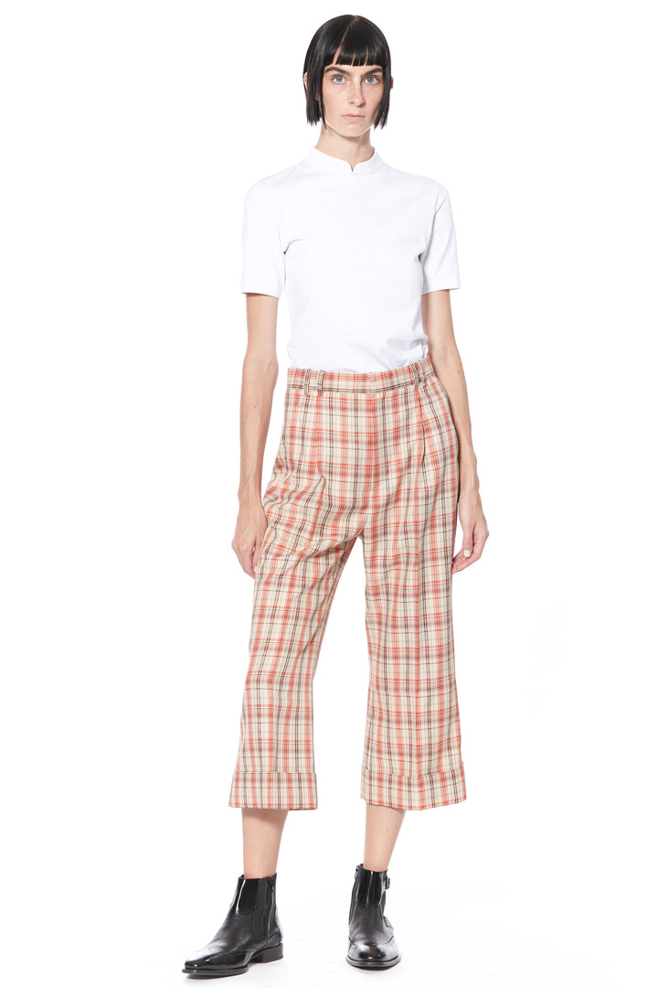 Wool Orange Plaid Cropped Pants