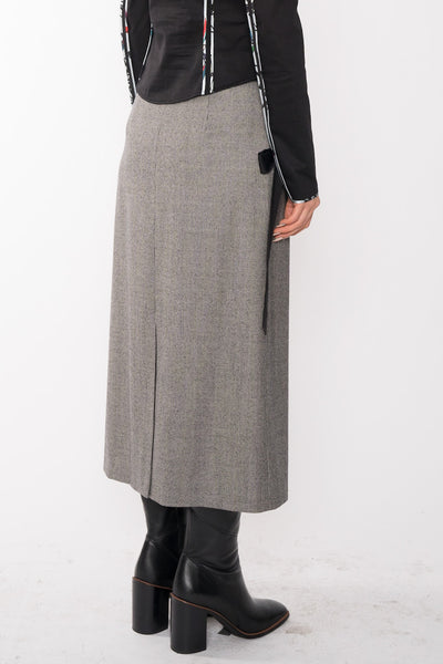 Wool Grey Wrap Midi Skirt