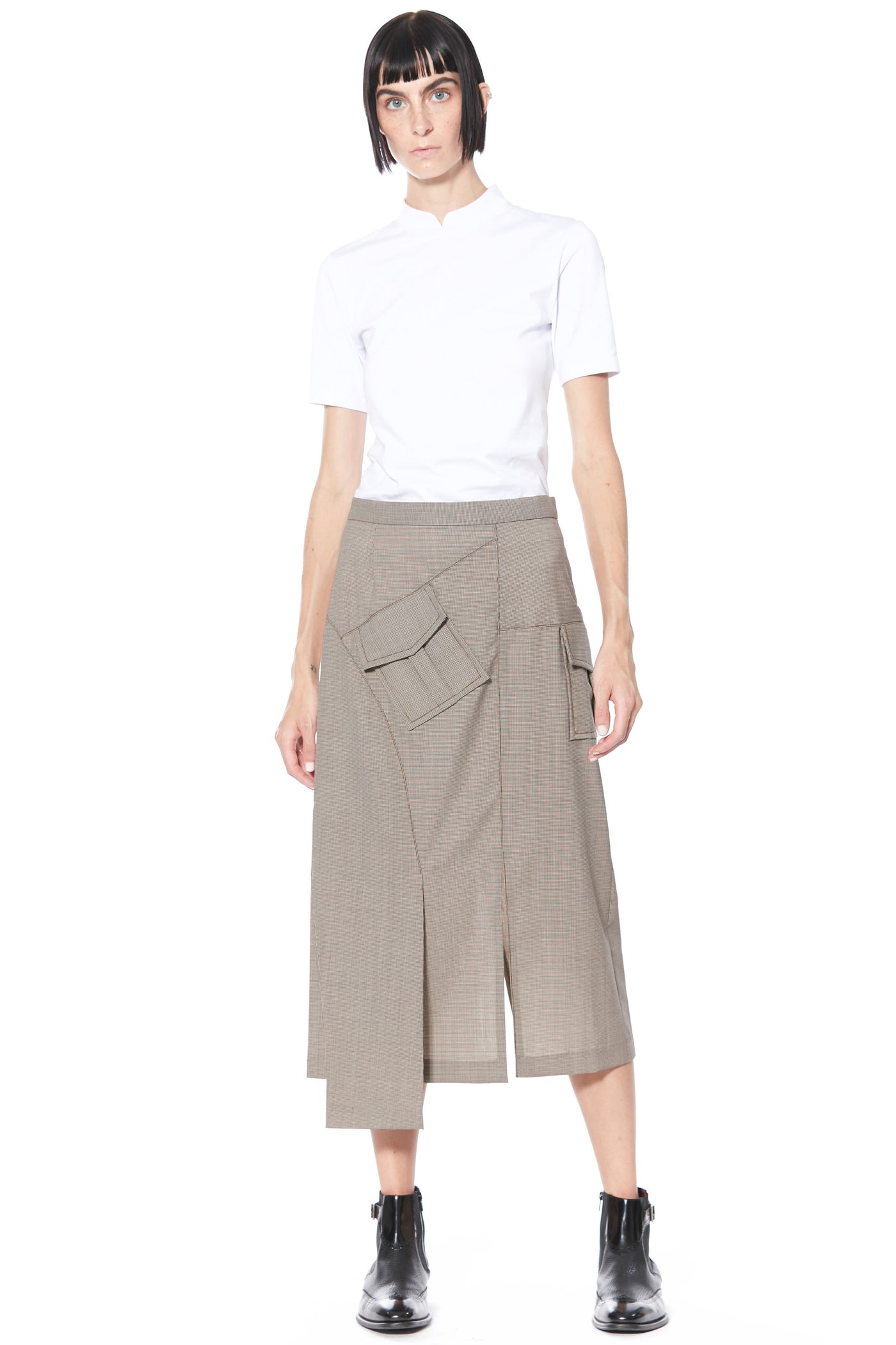 Grey Wool Deconstructed Midi Skirt
