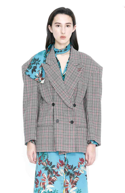 Plaid Wool Oversized Drop Shoulder Jacket