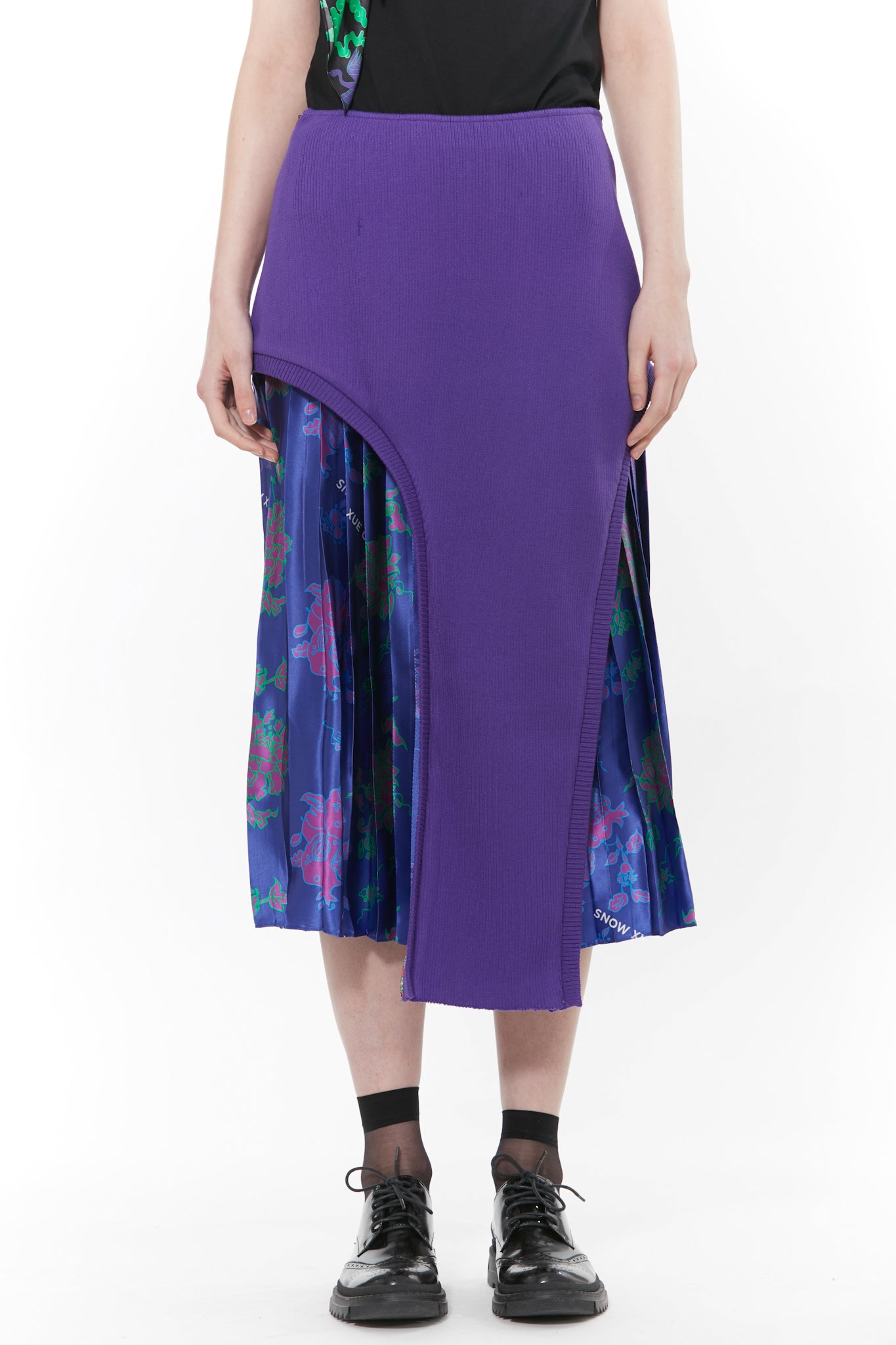 Silk Printed and Purple Knit Midi Skirt