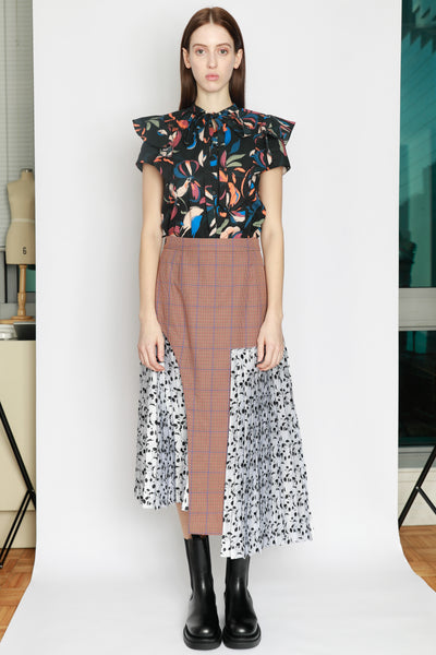 Plaid Silk and Wool Deconstructed Pleated Skirt