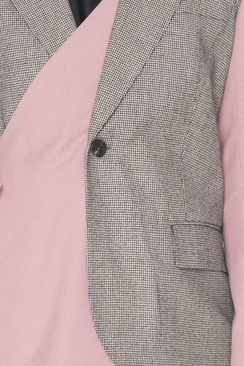 Blazer deconstruido de lana rosa y gris