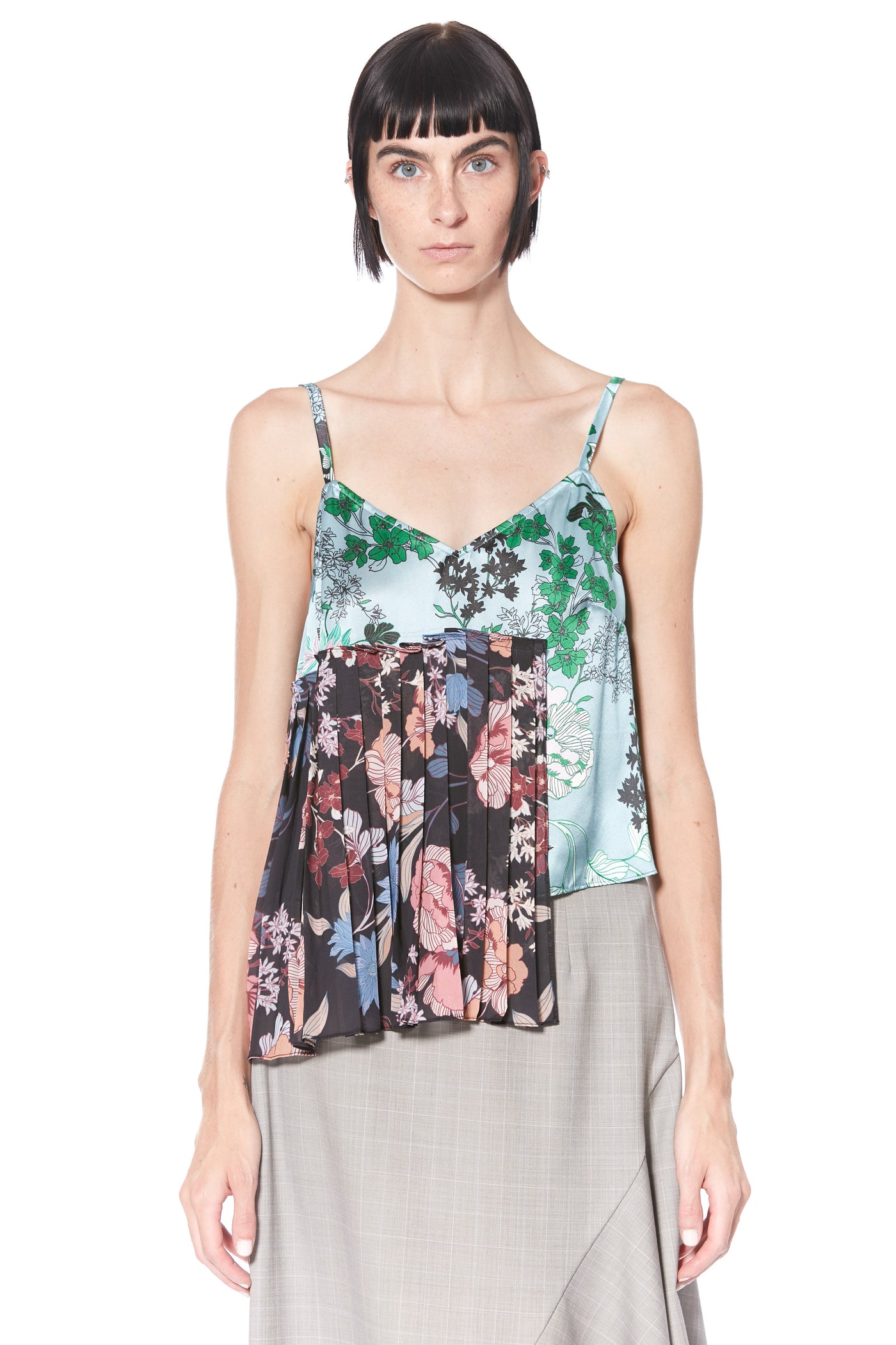 Silk Printed Blue and Black Camisole Top