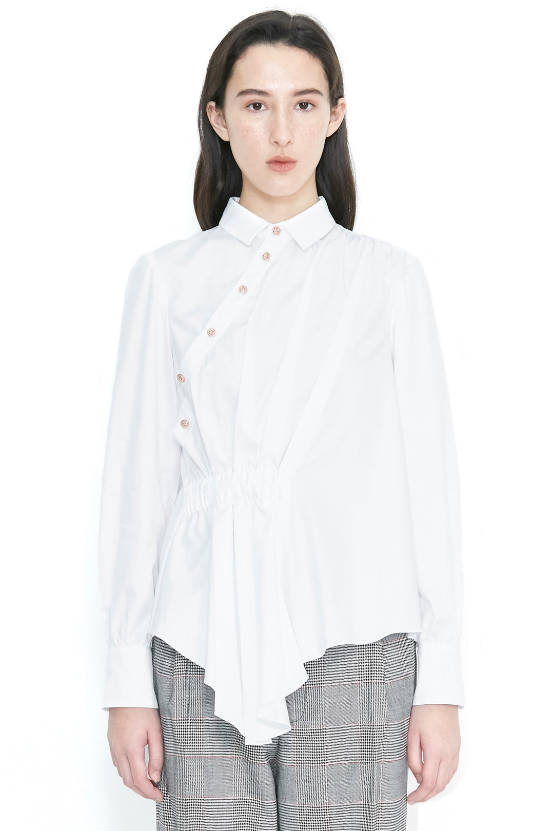 White Pleated Button-Down Shirt