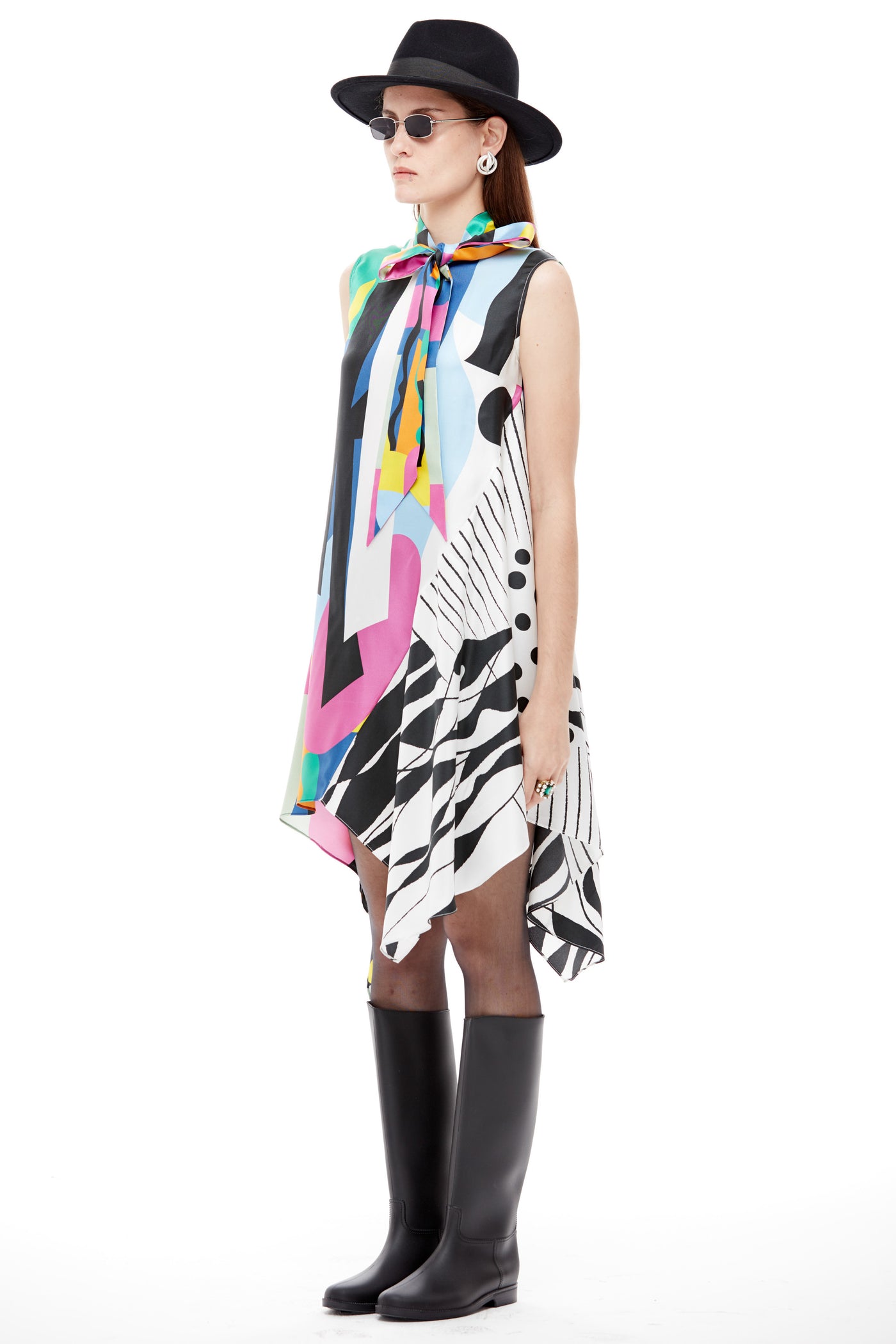 Silk Printed Abstract A-Line Dress