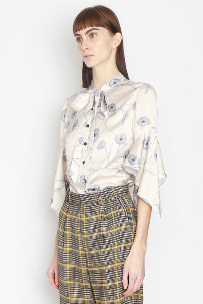 Silk Printed Champagne Floral Blouse