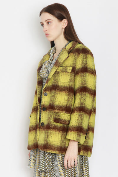 Heavy Wool Yellow Plaid Coat